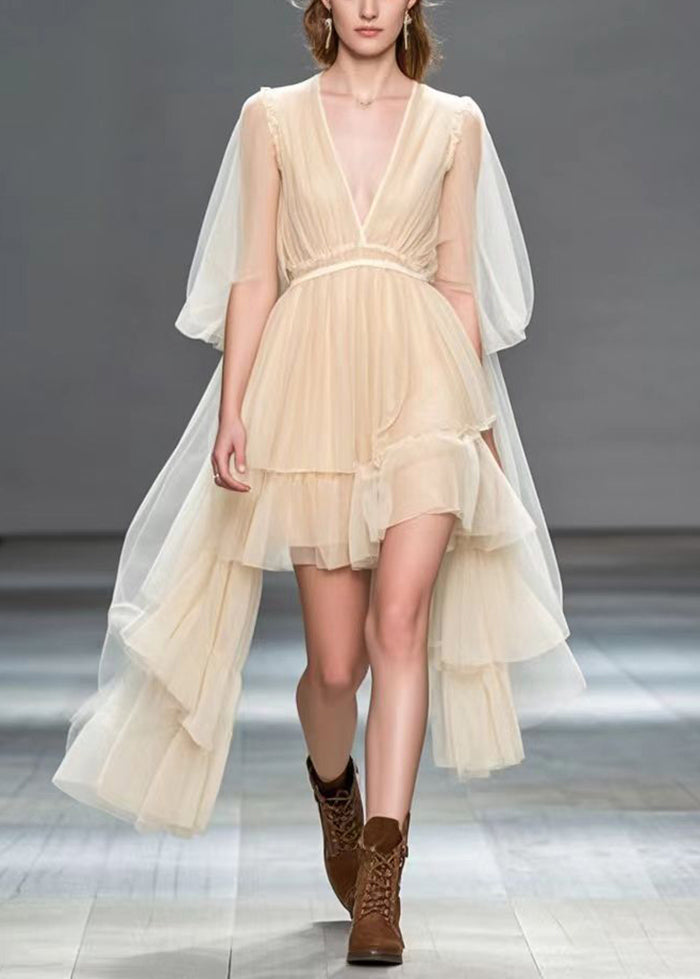 Apricot Asymmetrical Silk Holiday Dress Summer