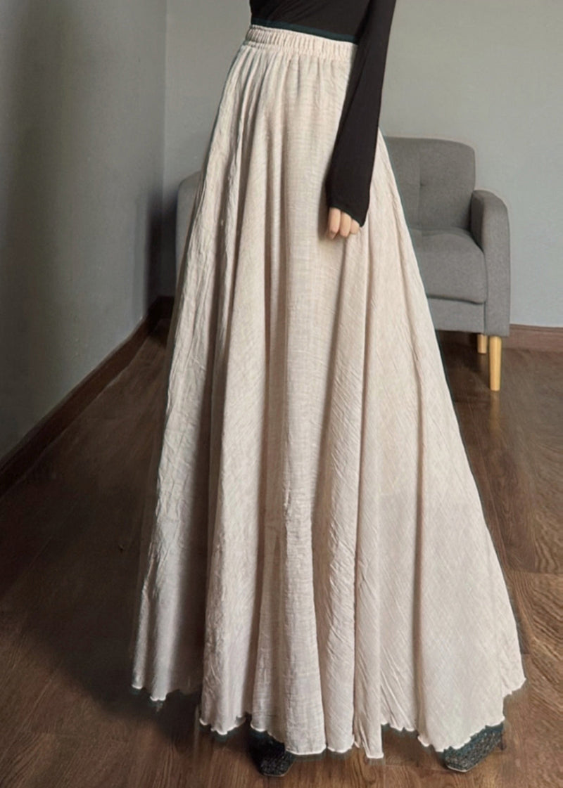 Apricot Elastic Waist Exra Large Hem Linen Skirts Spring