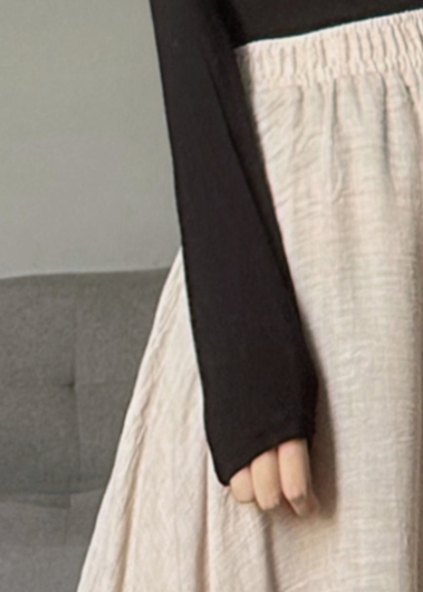 Apricot Elastic Waist Exra Large Hem Linen Skirts Spring