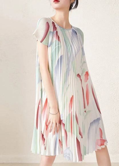 Apricot Print Wrinkled Party Mid Dress Short Sleeve