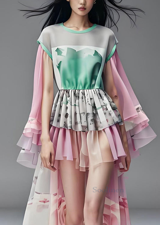 Asymmetrical Organza Patchwork Low High Design Chiffon Dresses Summer