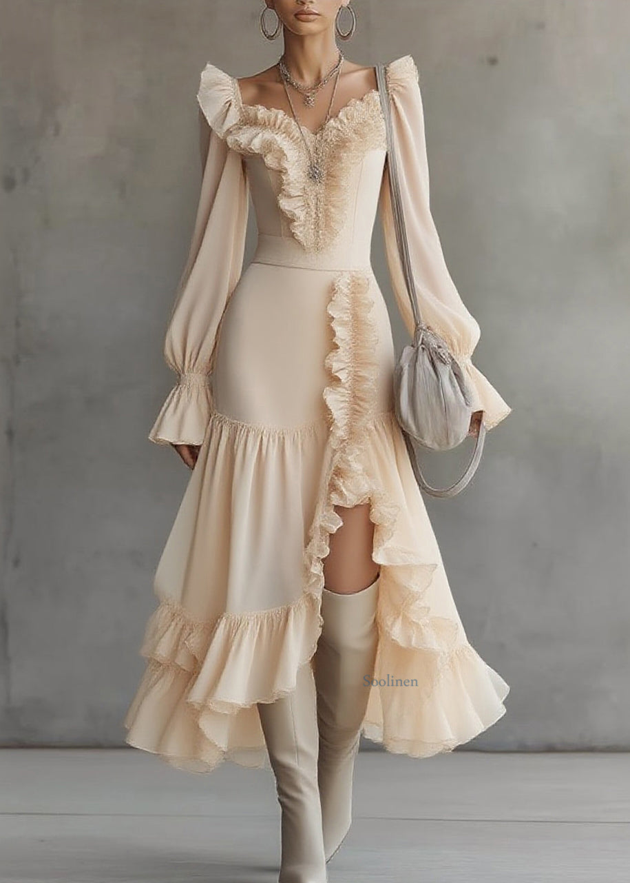 Asymmetrical Ruffled Patchwork Vacation Maxi Dresses Spring