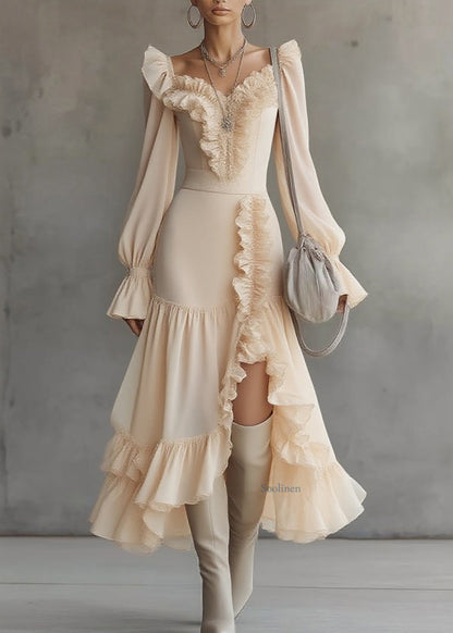 Asymmetrical Ruffled Patchwork Vacation Maxi Dresses Spring