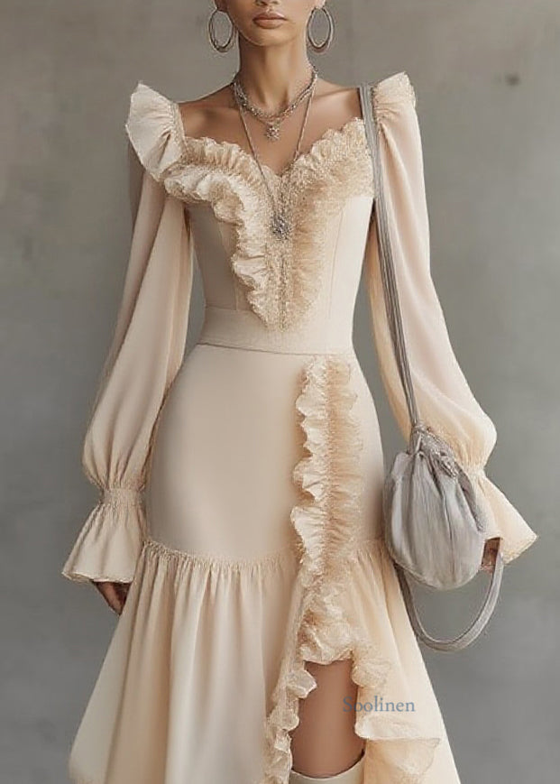 Asymmetrical Ruffled Patchwork Vacation Maxi Dresses Spring