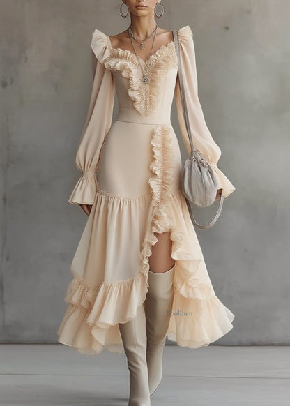 Asymmetrical Ruffled Patchwork Vacation Maxi Dresses Spring