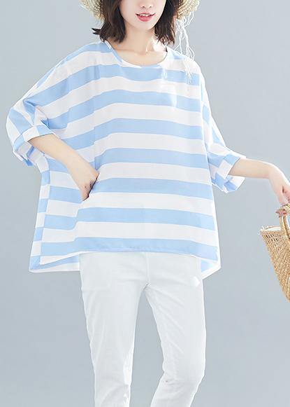 Batwing Sleeve Chiffon Clothes for Tutorials Blue Striped Loose Tops Summer