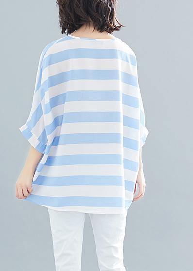 Batwing Sleeve Chiffon Clothes for Tutorials Blue Striped Loose Tops Summer