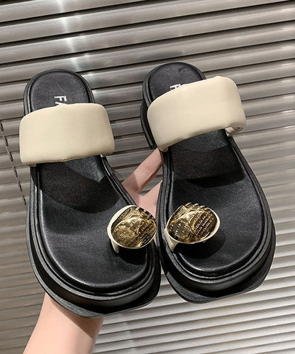 Beach Flip Flops Platform Beige Zircon Splicing