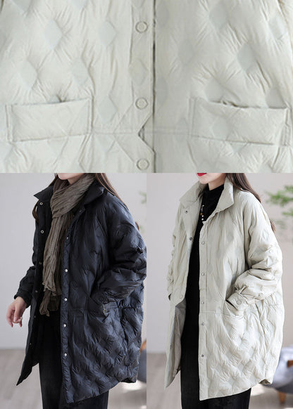 Beige Button Warm Winter Duck Down Jackets