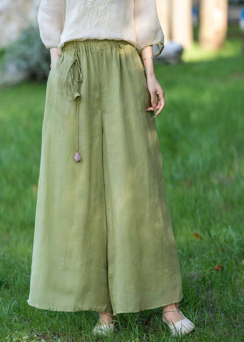 Beige High Waist Elastic Waist Linen Pants Summer
