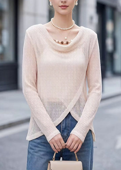 Beautiful Beige Hollow Out Polyester Tops Spring