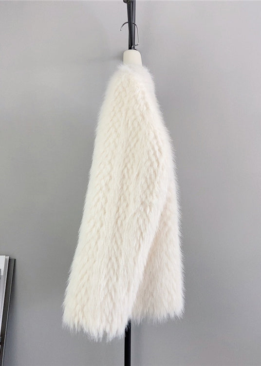Beige O Neck Double Breast Mink Cashmere Coats Winter