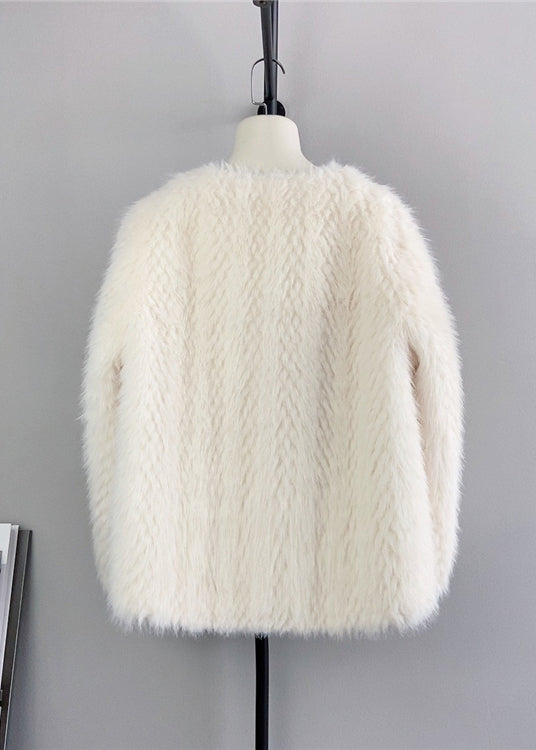 Beige O Neck Double Breast Mink Cashmere Coats Winter
