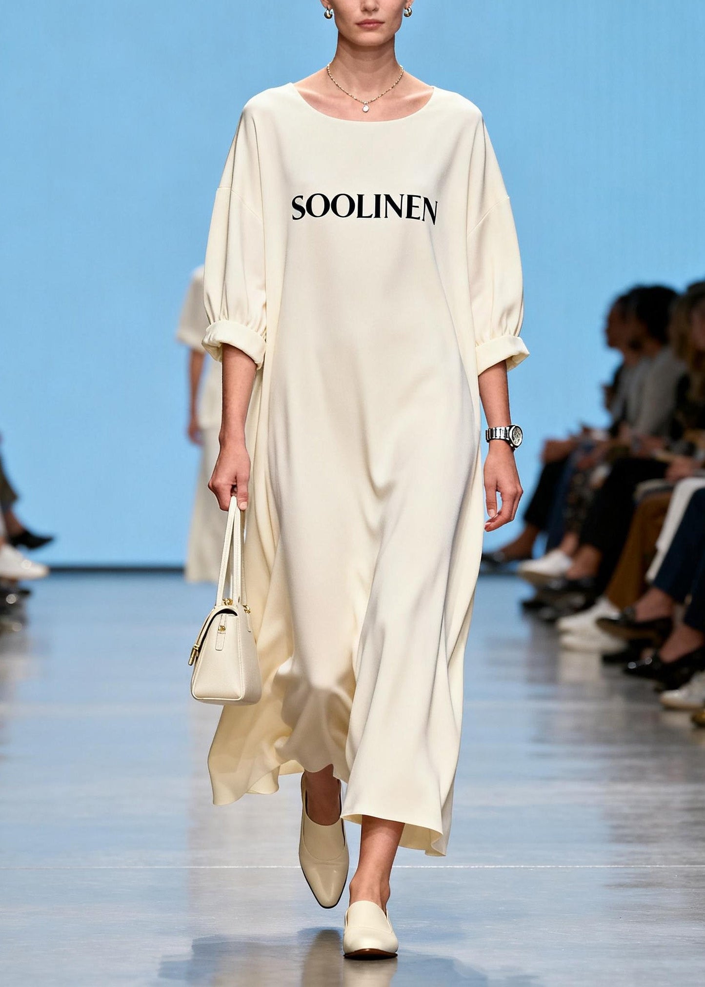 Beige O Neck Print Chiffon Maxi Dresses Summer