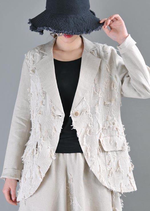 Beige Pockets Cotton Linen Coat Summer