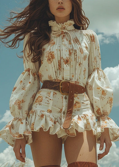 Beige Print Patchwork Cotton Mini Dress Spring