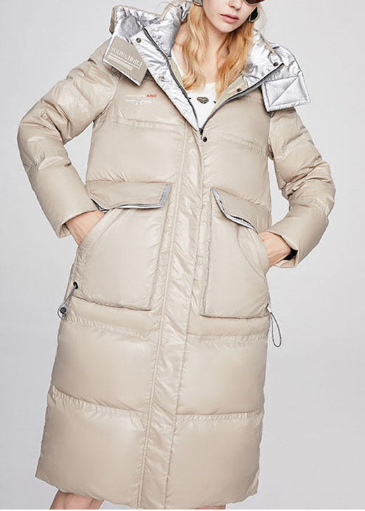 Beige Stand Collar Graphic Winter Duck Down Jacket