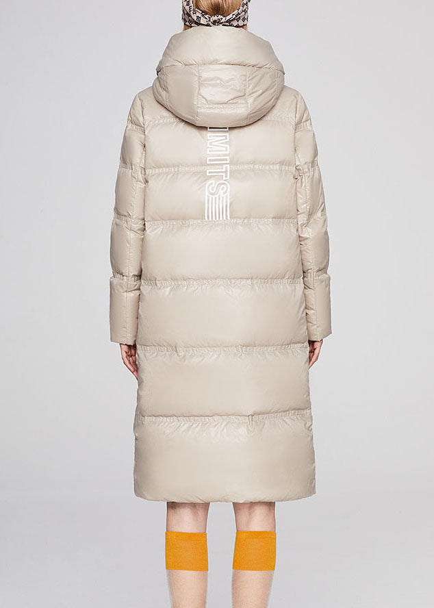 Beige Stand Collar Graphic Winter Duck Down Jacket