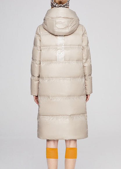 Beige Stand Collar Graphic Winter Duck Down Jacket