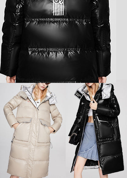 Beige Stand Collar Graphic Winter Duck Down Jacket