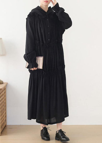 Black Cinched Hooded Spring Cotton Dress
