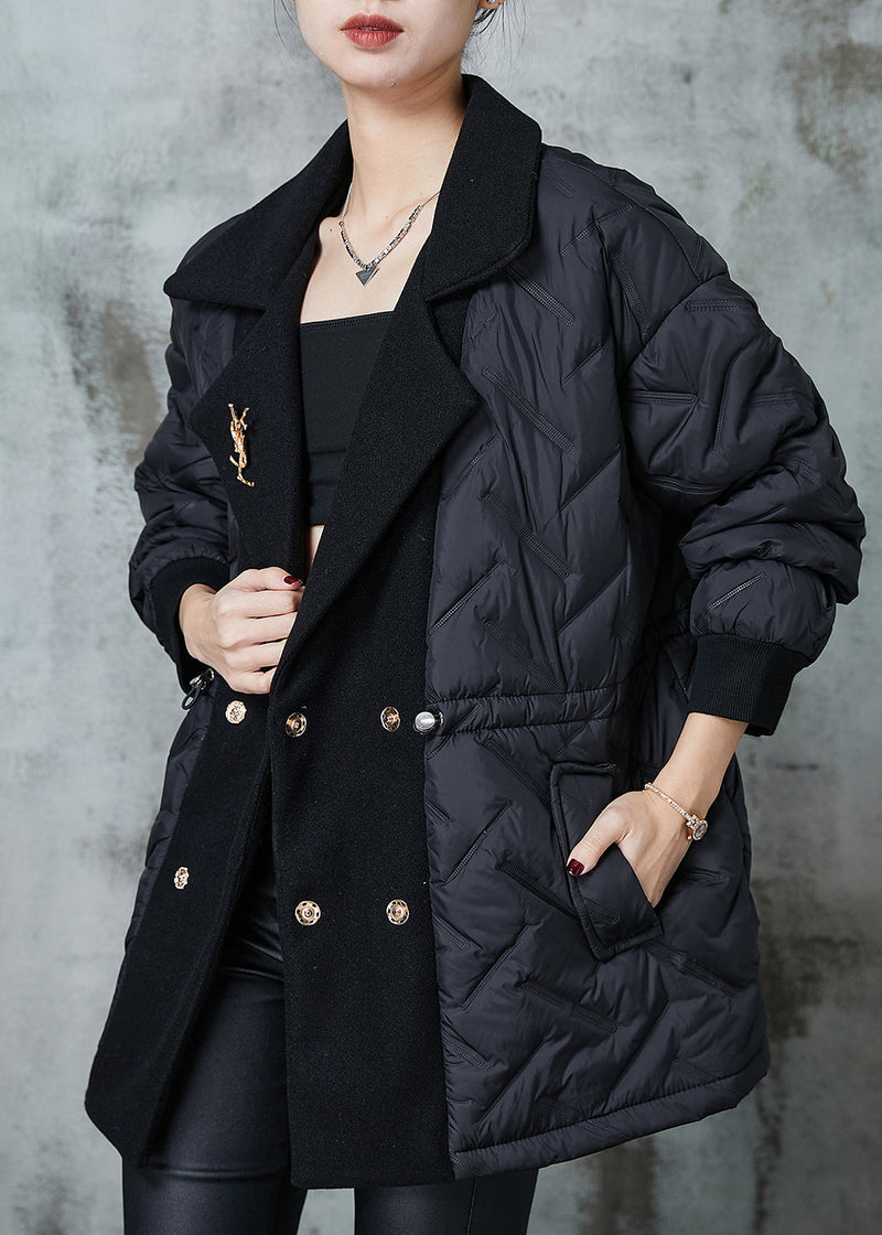 Black Double Breast Patchwork Fine Cotton Filled Jacket Spring