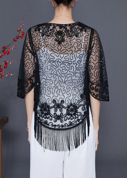 Black Embroideried Tulle Cardigans Summer