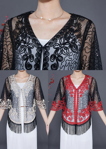 Black Embroideried Tulle Cardigans Summer