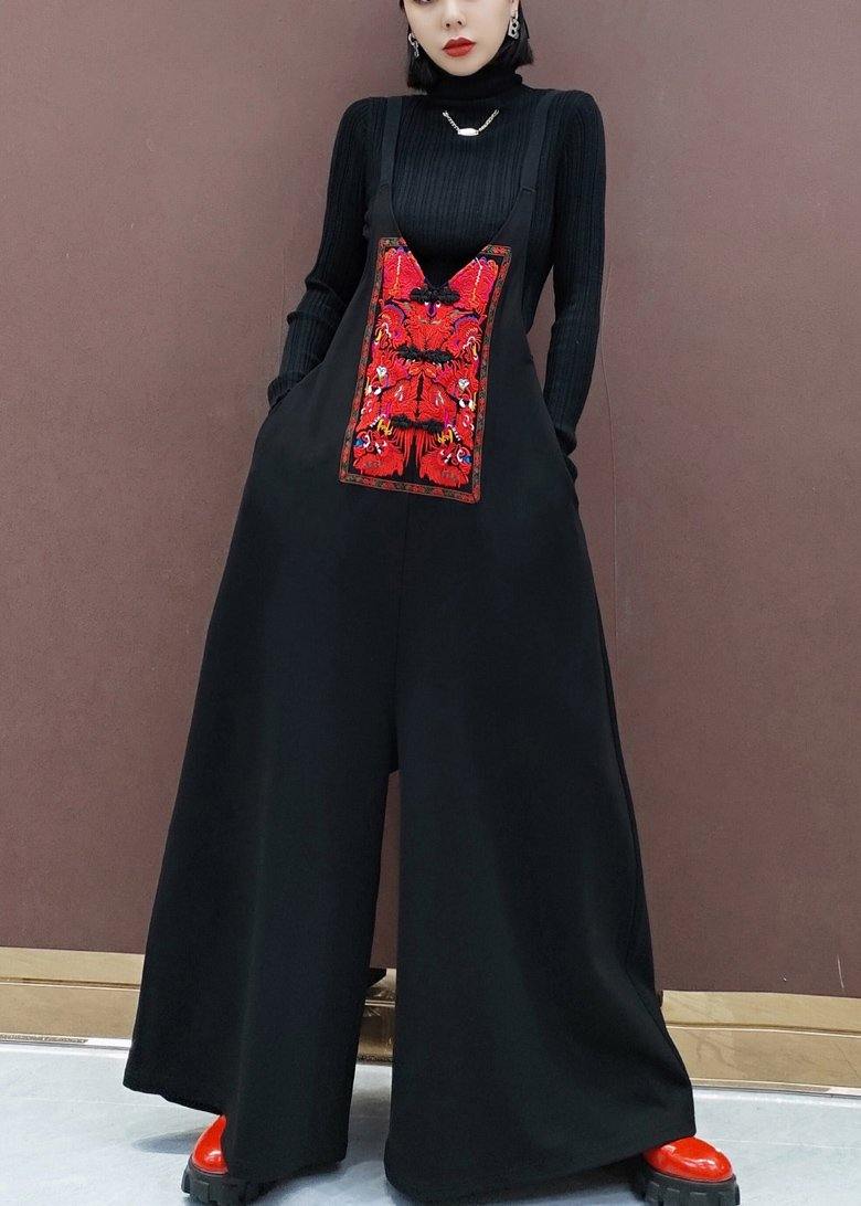 Black Embroidery Pants Unique Spring Shape Wild Pants