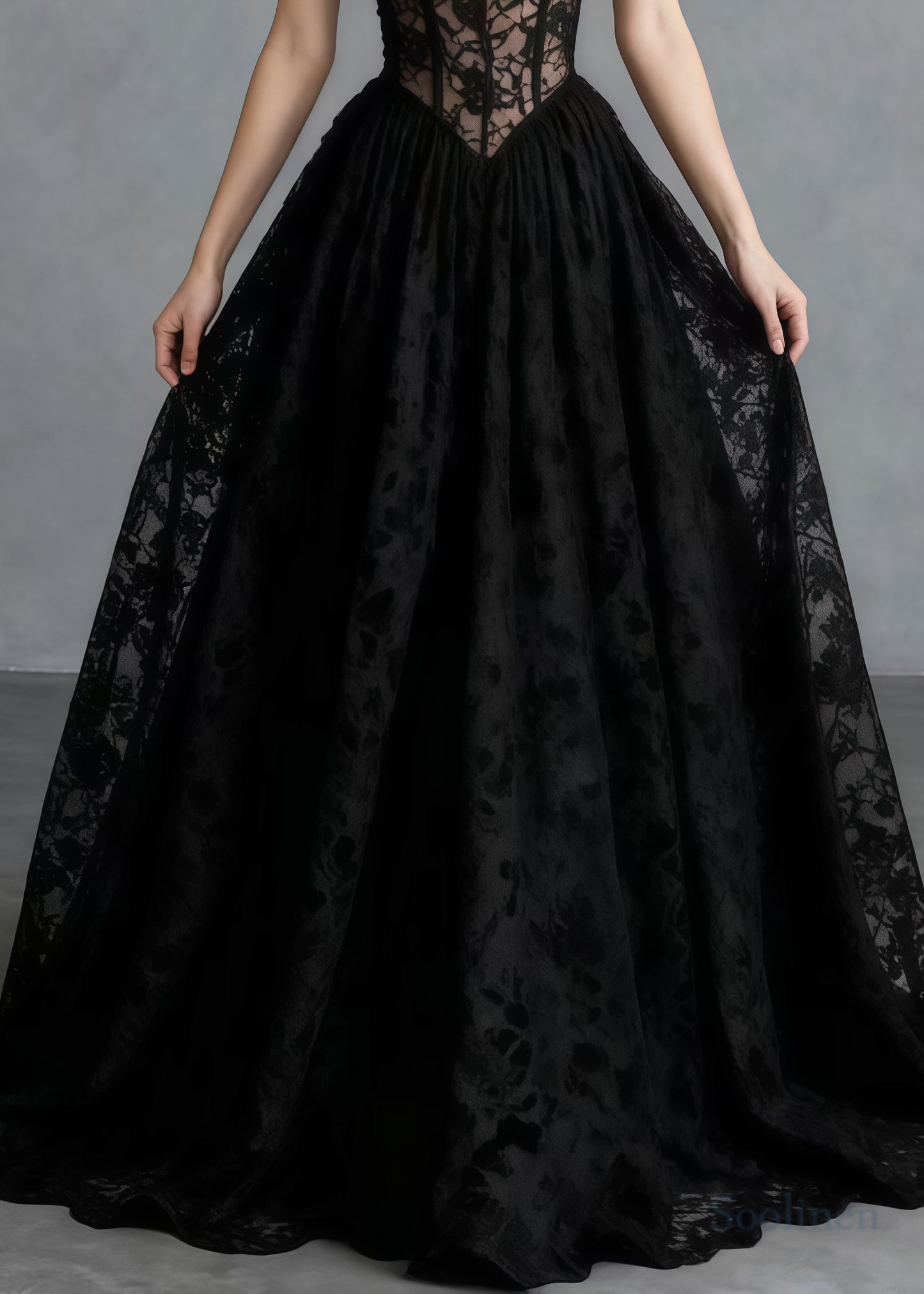 Black Hollow Out Exra Large Hem Lace Cami Dresses Summer