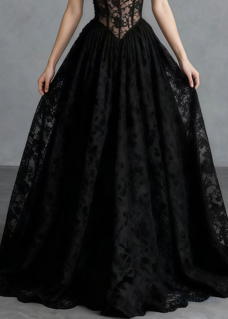 Black Hollow Out Exra Large Hem Lace Cami Dresses Summer