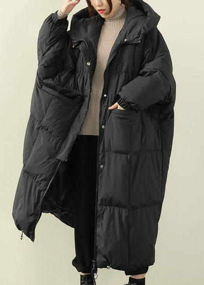 Black Hooded Duck Down Down Coat Winter