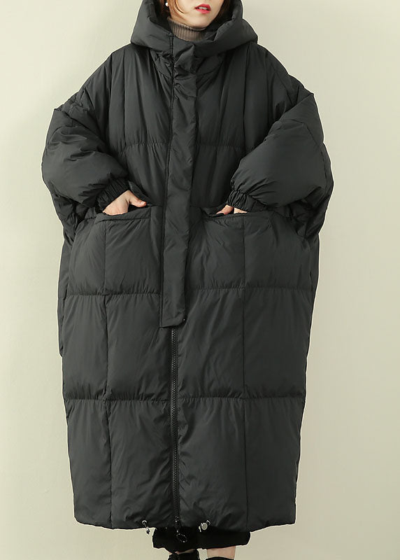 Black Hooded Duck Down Down Coat Winter