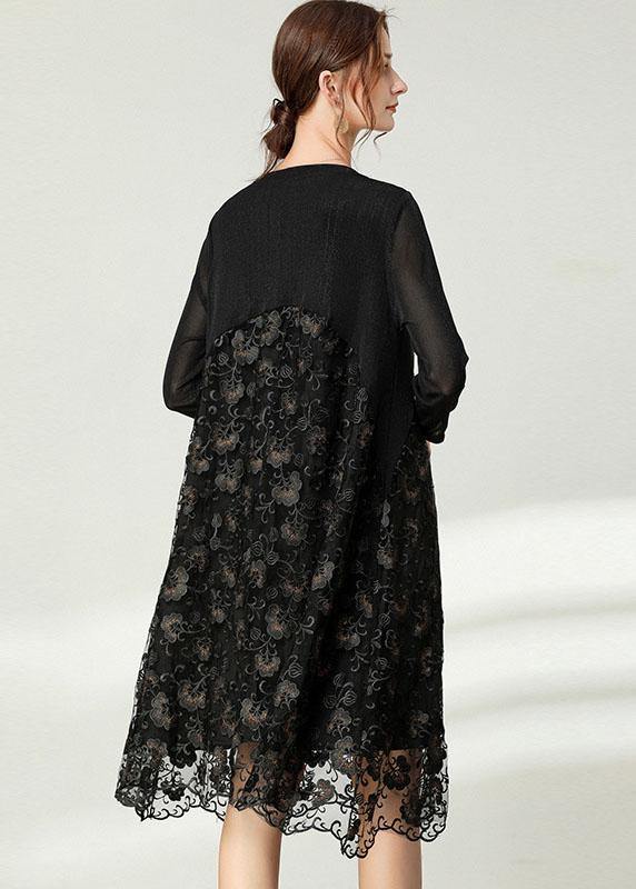 Black Lace Patchwork Fall Dress Long Sleeve