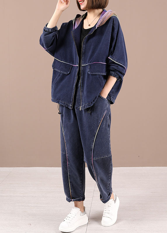 Loose Hooded Zippered Fall Two Pieces Set