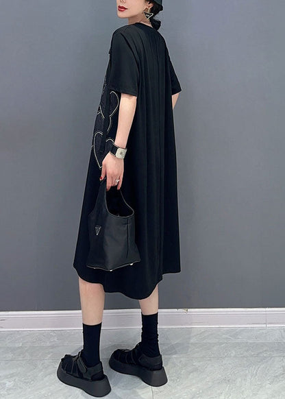 Black O Neck Heart Patchwork Cotton Dresses Summer