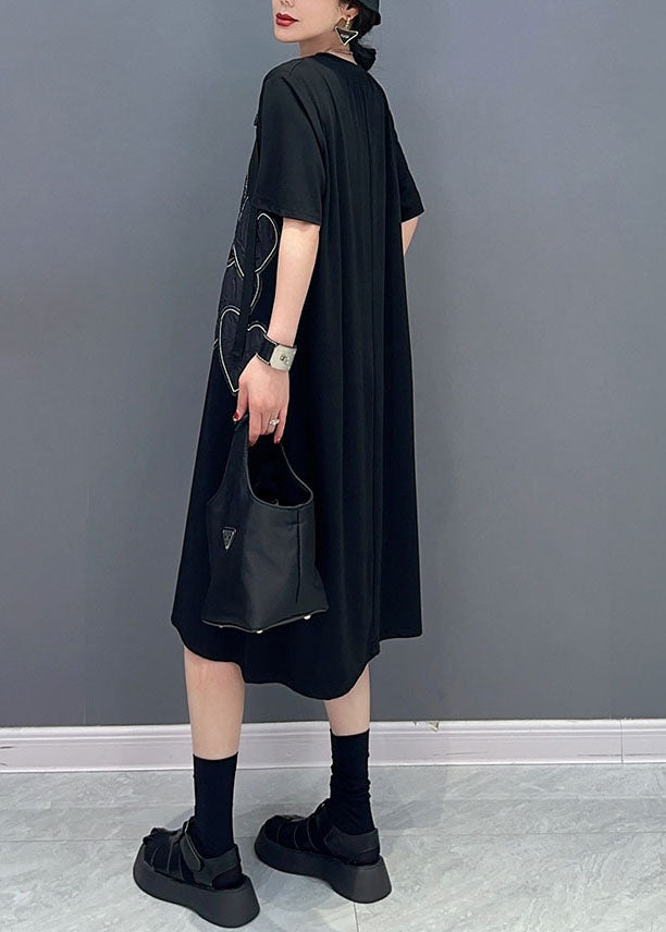 Black O Neck Heart Patchwork Cotton Dresses Summer