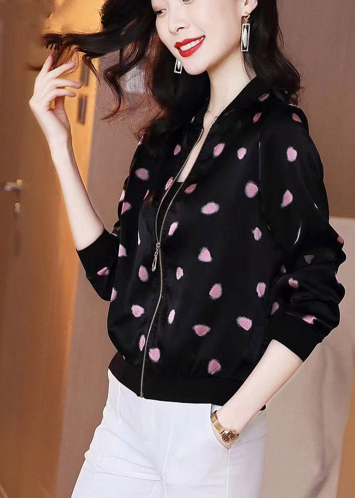 Black O-neck Zippere Print Chiffon Sunscreen Coat Summer