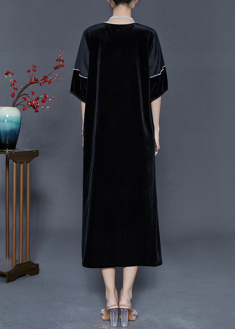 Black Oversized Side Open Silk Velvet Party Dress Summer