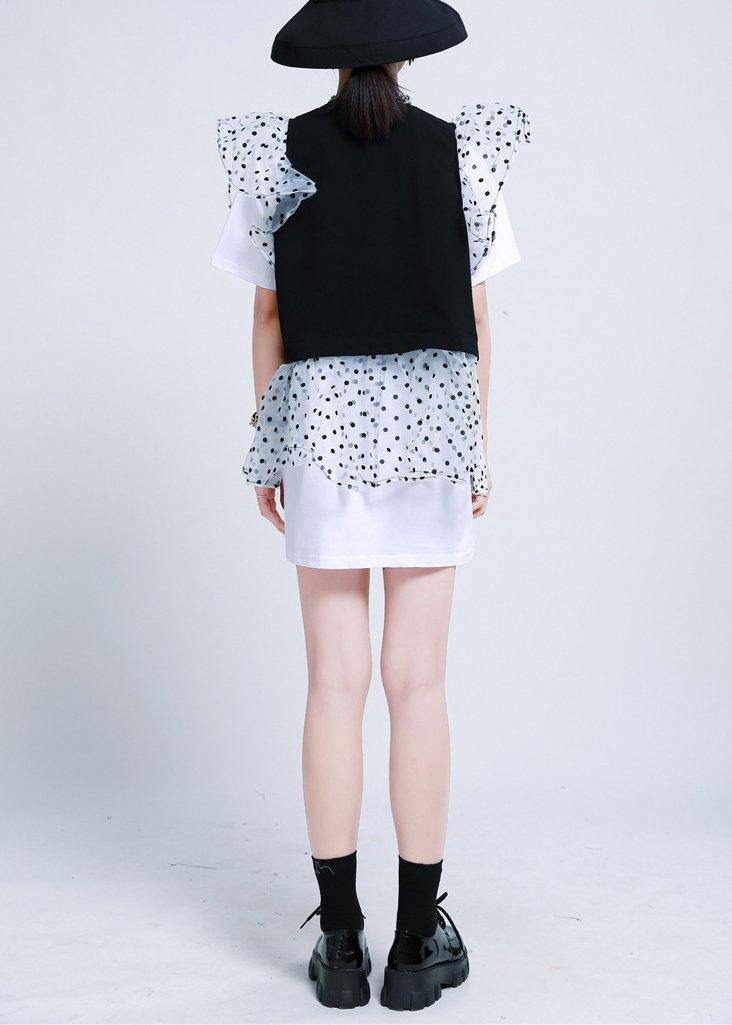 Black Patchwork Dress Two Piece Suit Set Summer