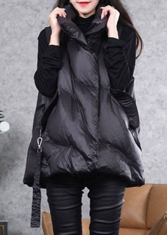 Black Peter Pan Collar Zippered Duck Down Winter Down Vest