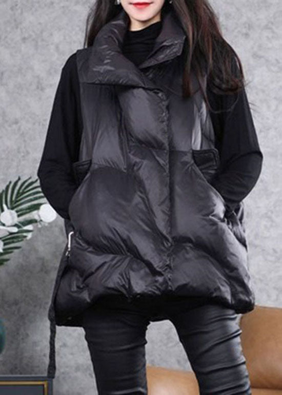 Black Peter Pan Collar Zippered Duck Down Winter Down Vest