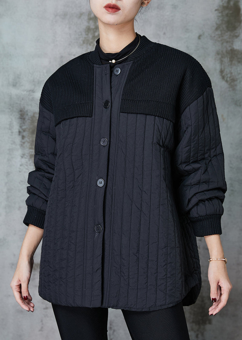 Black Stand Collar Patchwork Fine Cotton Filled Jackets Spring