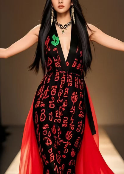 Black V Neck Patchwork Chiffon Party Dress Summer