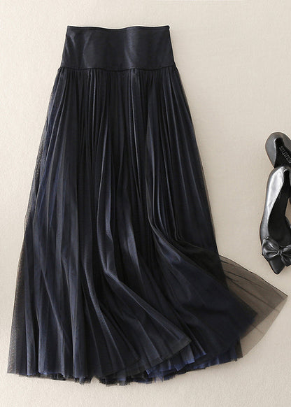 Blue Zip Up Patchwork Tulle Skirt Spring