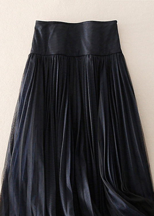 Blue Zip Up Patchwork Tulle Skirt Spring