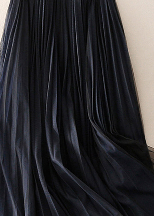 Blue Zip Up Patchwork Tulle Skirt Spring