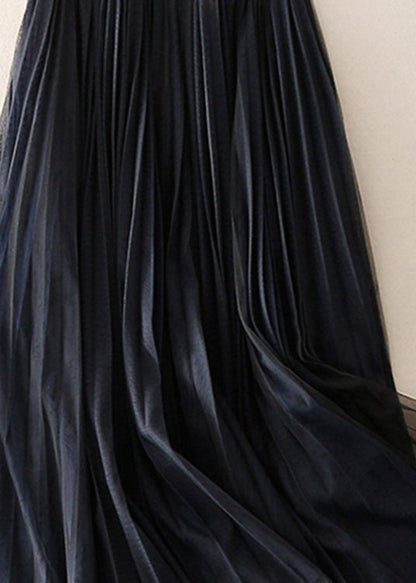 Blue Zip Up Patchwork Tulle Skirt Spring