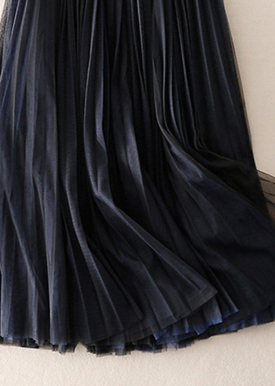 Blue Zip Up Patchwork Tulle Skirt Spring