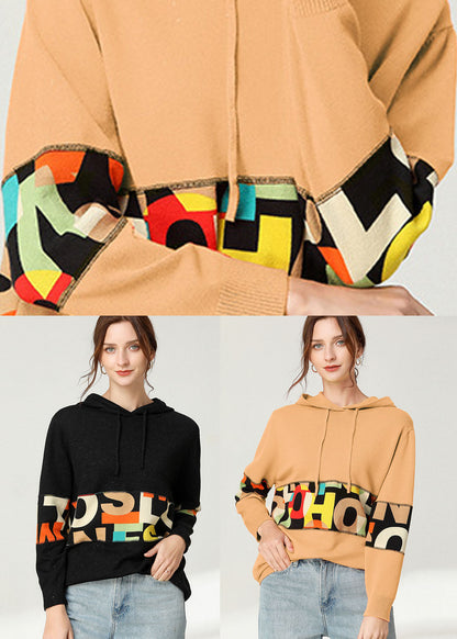 Beautiful Black hooded Patchwork Print Top